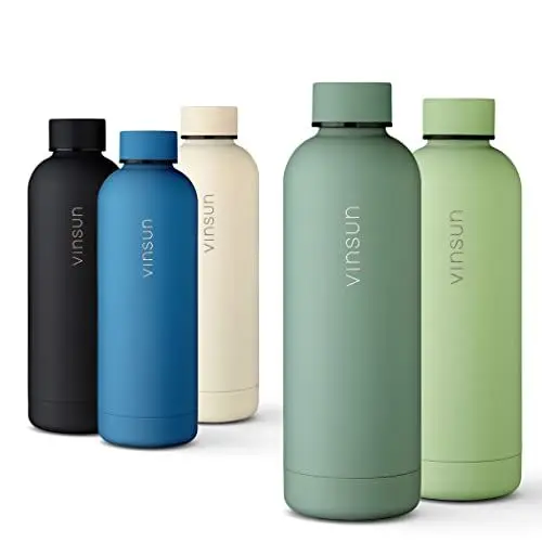 Produktbild: Vinsun Edelstahl Trinkflasche 500ml grün - auslaufsicher, Kohlensäure geeignet, BPA frei - Thermosflasche Sport, Outdoor, Schule, Uni, Fahrrad, Büro, Gym, Wandern