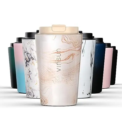 Produktbild: Vinsun Thermobecher 350ml für Kaffee to go - auslaufsicher, Edelstahl, doppelwandig - Eiskaffee, Kaffee, Tee - Isolierbecher mit Deckel