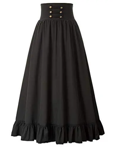 Produktbild: Gothic Steampunk Cosplay Rock Viktorianisch Lang A-Linie Rock Festlich Karneval Kostüm Schwarz M