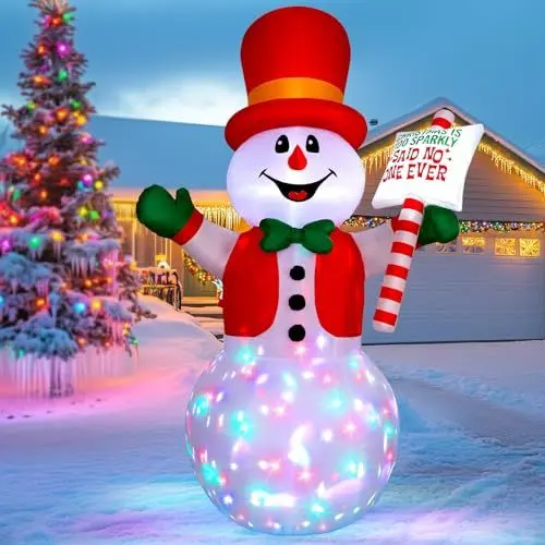 Produktbild: Vintoney 8ft/244cm Weihnachtsaufblasbares Schneemann Aufblasbares Rotierenden LED Lichtern Yard Dekoration Schlauchboote Drinnen Draußen Dekorationen 2024