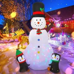 Produktbild: Vintoney 8ft/244cm Weihnachtsaufblasbares Schneemann Aufblasbares Rotierenden LED Lichtern Yard Dekoration Schneeball Schlauchboote Drinnen Draußen verbesserte Schneemann Weihnachtsdekorationen Weiß