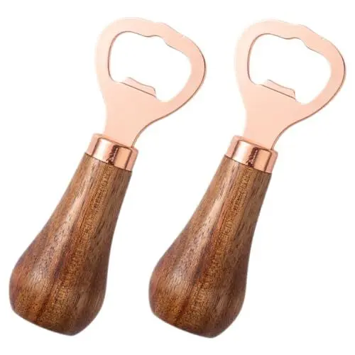 Produktbild: VINTORKY 2 Stücke Flaschenöffner Manuelle Bieröffner mit Holzgriff für Bier Soda und Getränke Praktische Kapselheber für Zuhause Bar und Grillpartys Ergonomisches Design für Einfachen Gebrauch