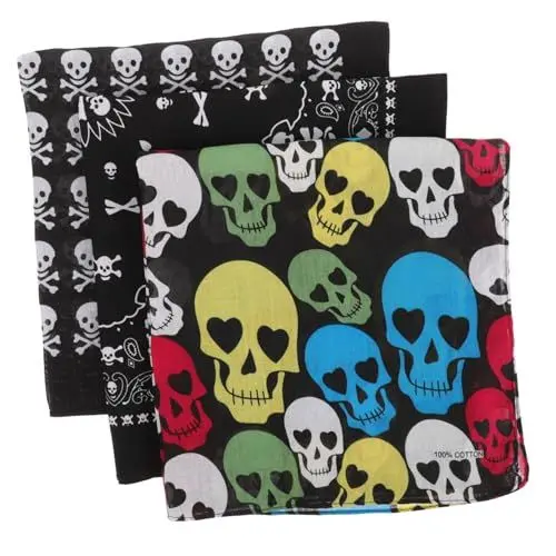 Produktbild: VINTORKY 3st Laufbandana Halloween-bandana Sport-bandana-wickel Bandana-stirnband Für Männer Bandana Mit Totenkopf-print Totenkopf-bandana Halloween-paisley Mann Schal Baumwolle Drucken