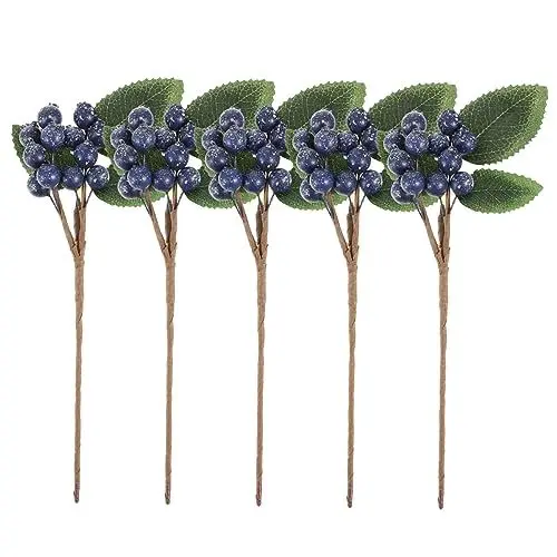 Produktbild: VINTORKY 5 Stück Künstliche Beerenstecklinge Eukalyptus-Stiele Künstliche Beerenstiele Künstliche Zitronen Künstliche Rote Weihnachtsornamente Weihnachtsbeeren-Picks Künstliche