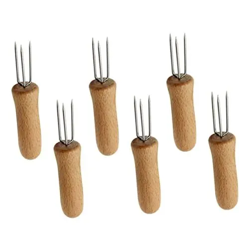 Produktbild: VINTORKY 6St edelstahl maishalter Lebensmittel Zinken Kabob-Spieße Küchengabeln Essgabeln Halter für Maisgabeln Maisgriffe Metall Grillgabel Kuchengabel Maiskolben Hölzern