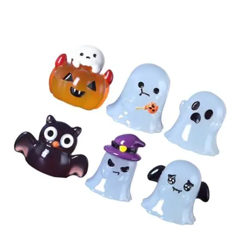 Produktbild: VINTORKY 6 Stück Halloween Deko Set Kleine Geisterornamente Aus Kunstharz Mini Geisterfiguren Für Gruselige Szenen Ideal Für Halloween Partys Und Festlichkeiten Gemischter Stil