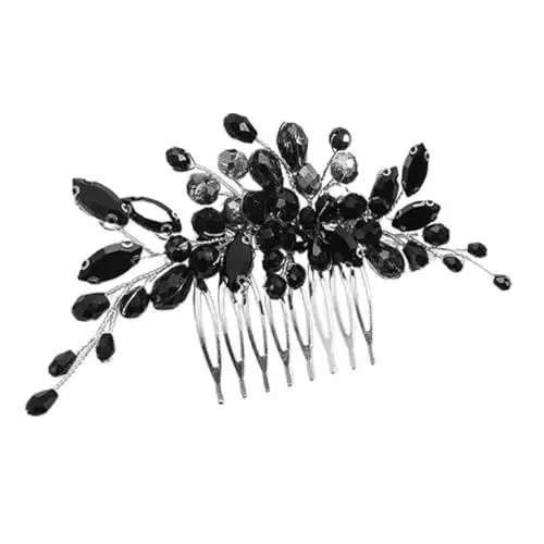 Produktbild: VINTORKY Braut Haarkamm Aus Schwarzem Kristall Mit Strass Dekorativer Haarschmuck Für Hochzeiten Eleganter Seitenkamm Für Frauen Geeignet Für Verschiedene Frisuren Und Anlässe