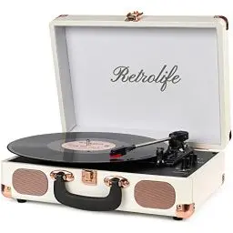 Produktbild: Vinyl Plattenspieler 3-Gang 33/45/78 U/min im Koffer-Stil Bluetooth Tragbaren Schallplattenspieler mit Integrierten Lautsprechern RCA Line Out Aux-In Kopfhöreranschluss