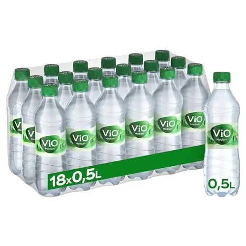Produktbild: ViO Wasser Medium - Natürliches Mineralwasser mit weniger Kohlensäure - mit weichem Geschmack - Sprudelwasser in umweltfreundlchen Einweg Flaschen (18 x 500 ml)