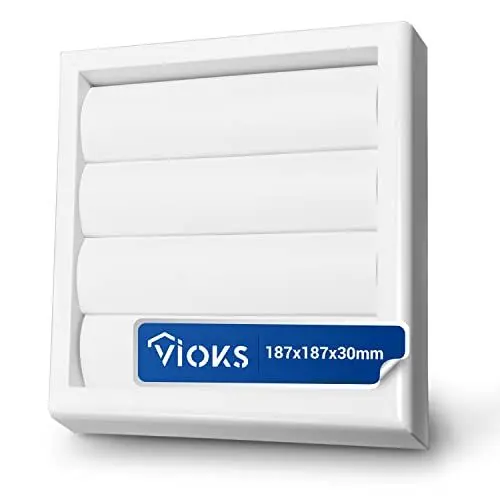 Produktbild: VIOKS Abdeckung Dunstabzug Lüftungsklappe 125 mm Ø - Abschlussgitter Weiß 187x187x30 mm Verschlussklappe Lüftungsrohr Abdeckung - Lüftungsgitter Außen Klappe für Dunstabzugshaube