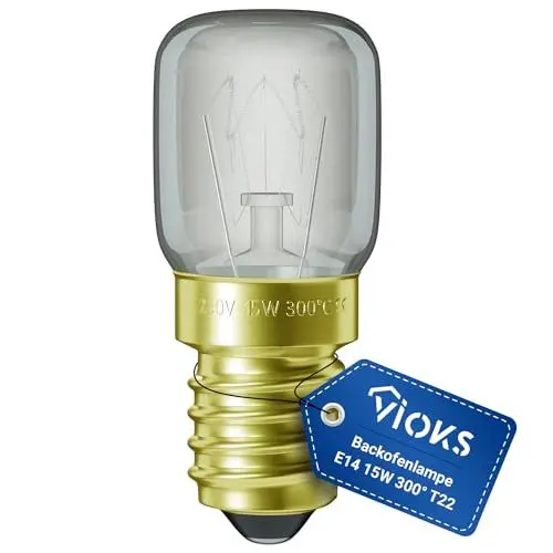 Produktbild: VIOKS Glühlampe E14 Glühbirne 15W 230V 300°C 22mmØ 48mm für Neff AEG Bauknecht Herd Kühlschrank Mikrowelle - T22 Kühlschrank Licht Backofen Lampe E14 Golden - Leuchtmittel für Backöfen & Herde