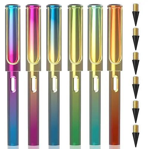 Produktbild: Viomis Ewiger Bleistift Set 6 Unendliche Tintenlose Bleistifte HB, Zauberbleistifte mit 6 Wechselköpfen,Infinity Magic Pencil für Schreiben Malen Skizzieren, PL0119, 6 Schillernde-Farben