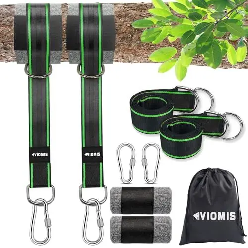Produktbild: Viomis Schaukel & Hängematte Befestigungsset 900KG – Komplettpaket mit 150cm Gurten, Karabinern, D-Ringen, Baumschutz & Aufbewahrungstasche, Universelle Nutzung für Garten und Outdoor