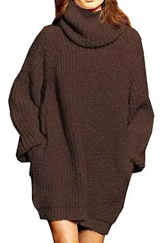 Produktbild: Viottiset Damen Oversize Rollkragenpullover Winter Lange Kleid Brown XL