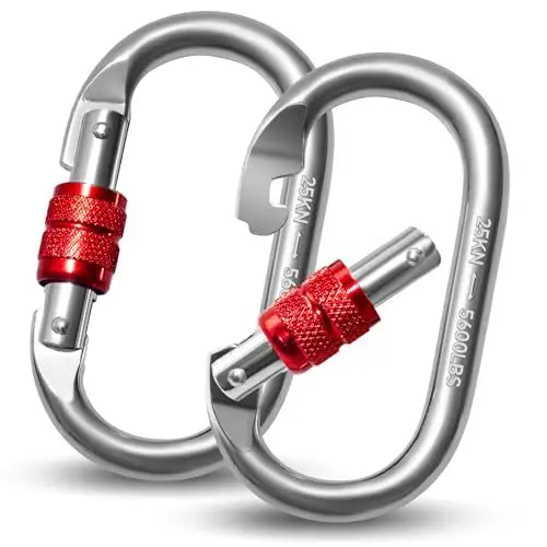 Produktbild: Vipuikos 2 Stück Karabinerhaken 25KN, O-förmige Karabinerhaken Groß, Schwerlast Sicherheitskarabiner Edelstahl, 2500 Kg Belastbarkeit Karabiner für Yoga, Hängematte, Camping, Schaukel, Klettern, Absei