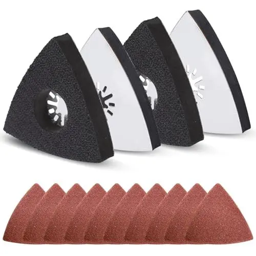 Produktbild: Vipuikos 4 Stück Multitool Schleifplatte für Deltaschleifer, Dreieck Schleifpapier 80 mm mit 10 Multitool Dreieck-Schleifpapier, Multitool Sägeblätter für Holz, Metall, Hartplastik, Putz