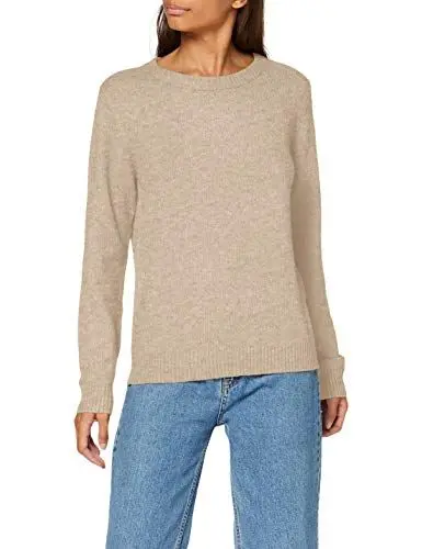 Produktbild: Vila Damen Strickpullover Rundhalsausschnitt O-Neck L/S Knit Top,Natural Melange ,S