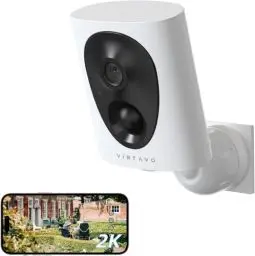 Produktbild: virtavo 2K Überwachungskamera Aussen Akku WLAN HD Kabellos Kamera, Nachtsicht WiFi Outdoor,außen/innen Lange Standby-Zeit Farbnachtsicht, Funktioniert mit Alexa, PIR, 2-Wege Audio,Cloud/SD Storage