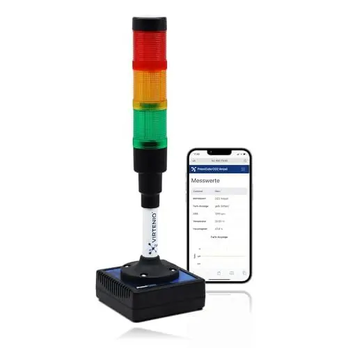 Produktbild: PreonCube CO2 Ampel CO2 Messgerät Raumluft 360° Ampel, Sensoren für CO2, Temperatur, Luftfeuchtigkeit, aktivierbarer Warnton, WLAN, 34cm, Made in Germany