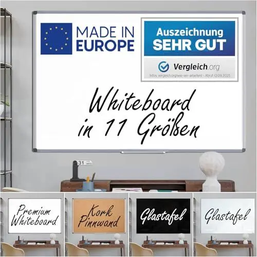 Produktbild: VISCOM Whiteboard magnetisch - 60 x 90 cm - Magnettafel in 11 Größen - Magnetwand, kratzfest & beschreibbar - mit Aluminium-Rahmen - für Hoch- und Querformat