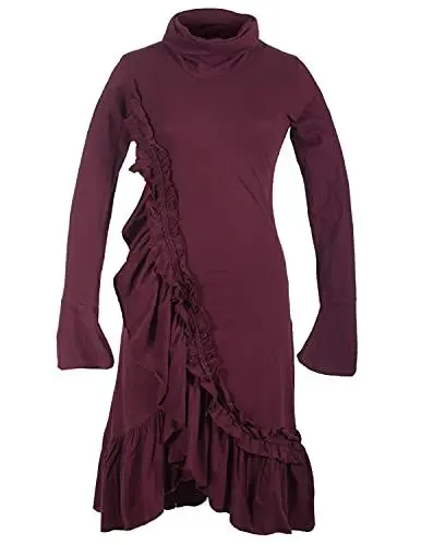 Produktbild: Vishes - Alternative Bekleidung - Asymmetrisches Volant Langarm Damen Maxikleid Biobaumwolle Rollkragen dunkelrot 42-44