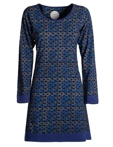 Produktbild: Vishes Damen leichtes Langarmshirt-Kleid in Schwarz-blau | Größe 2XL (44) | Handgefertigt aus 100% Baumwolle | Ideal für Frühling, Sommer & Herbst | Nachhaltige Alternative Bekleidung