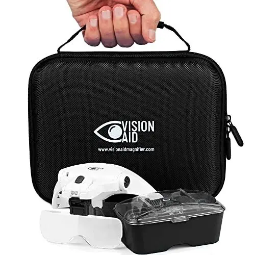 Produktbild: Vision Aid Lupe mit Licht für Enge Arbeiten, Kopfband, beleuchtete Freisprechlupe mit Aufbewahrungsetui für Münzen, Makuladegeneration, Miniaturen (benötigt 3 AAA-Batterien)