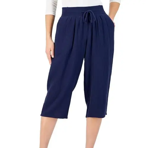 Produktbild: Viskose-Hose FüR Damen Lässige Freizeithose aus Baumwolle und Leinen mit lockerer für Damen, einfarbige Freizeithose mit Riemchen Damen Zweiteiler s𝗼mmer Elegant (Blue, M)