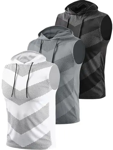 Produktbild: vislivin 3 Pack Workout Tank Top Herren Ärmelloses Muskelshirts Tanktops Hoodie Fitness Bodybuilding Unterhemden Schwarz/Dunkelgrau/Weiß XL