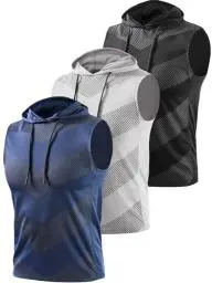 Produktbild: vislivin 3 Pack Workout Tank Top Herren Ärmelloses Muskelshirts Tanktops Hoodie Fitness Bodybuilding Unterhemden Schwarz/Grau/Dunkelblau XL