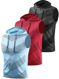 Produktbild: vislivin 3 Pack Workout Tank Top Herren Ärmelloses Muskelshirts Tanktops Hoodie Fitness Bodybuilding Unterhemden Schwarz/Rot/Blau XXL