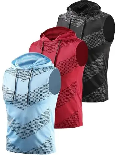 Produktbild: vislivin 3 Pack Workout Tank Top Herren Ärmelloses Muskelshirts Tanktops Hoodie Fitness Bodybuilding Unterhemden Schwarz/Rot/Blau XXL