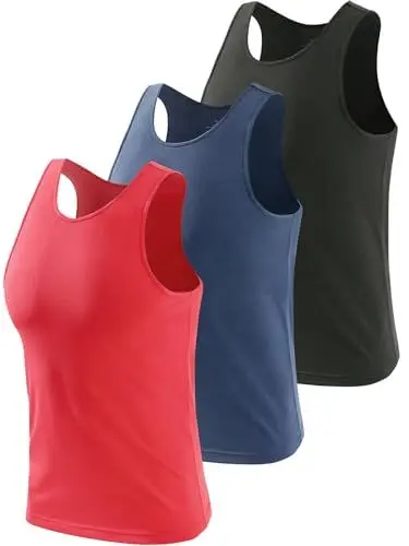 Produktbild: vislivin 3 Pack Workout Tank Top Herren Baumwolle Tanktops Unterhemden Ärmelloses Muskelshirts Fitness Tanks Schwarz/Dunkelblau/Rot XL