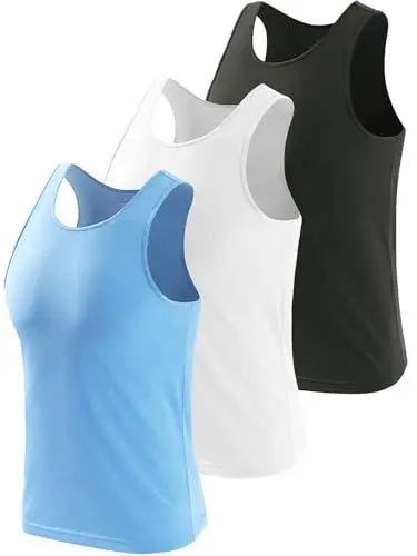 Produktbild: vislivin 3 Pack Workout Tank Top Herren Baumwolle Tanktops Unterhemden Ärmelloses Muskelshirts Fitness Tanks Schwarz/Weiß/Blau M