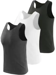 Produktbild: vislivin 3 Pack Workout Tank Top Herren Baumwolle Tanktops Unterhemden Ärmelloses Muskelshirts Fitness Tanks Schwarz/Weiß/Dunkelgrau L