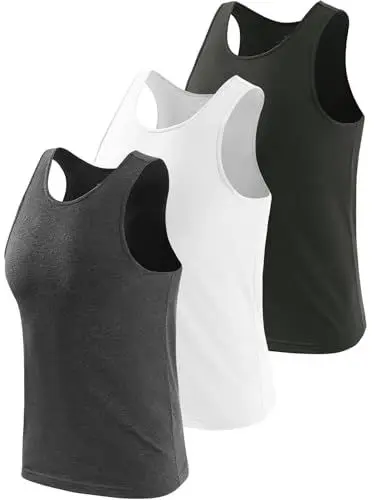 Produktbild: vislivin 3 Pack Workout Tank Top Herren Baumwolle Tanktops Unterhemden Ärmelloses Muskelshirts Fitness Tanks Schwarz/Weiß/Dunkelgrau L