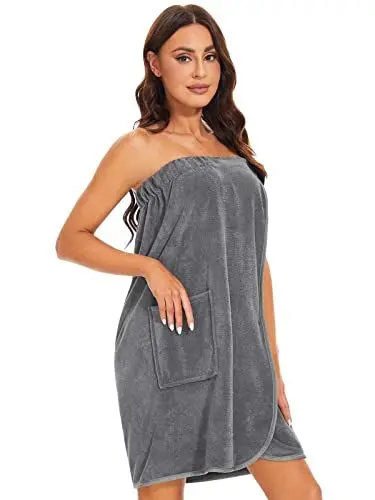 Produktbild: vislivin Bademantel Damen Frottee Saunakilt Saunatuch Frauen Sauna Kilt mit Druckknöpfen und Gummizug Gray XL