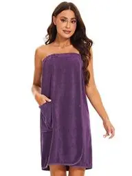 Produktbild: vislivin Bademantel Damen Frottee Saunakilt Saunatuch Frauen Sauna Kilt mit Druckknöpfen und Gummizug Purple S/M