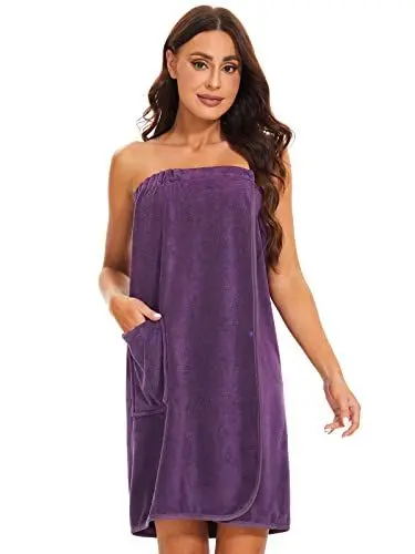 Produktbild: vislivin Bademantel Damen Frottee Saunakilt Saunatuch Frauen Sauna Kilt mit Druckknöpfen und Gummizug Purple S/M
