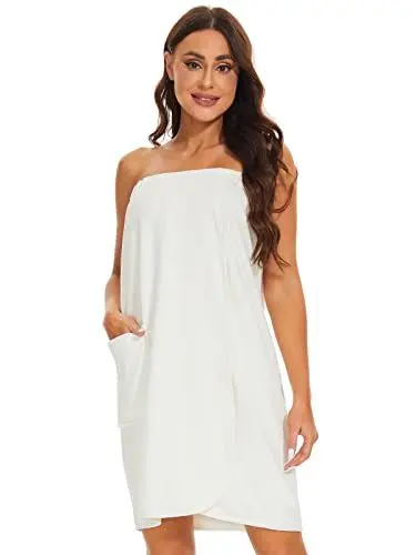 Produktbild: vislivin Bademantel Damen Frottee Saunakilt Saunatuch Frauen Sauna Kilt mit Druckknöpfen und Gummizug White S/M