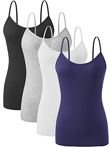 Produktbild: vislivin Damen Leibchen Spaghettiträger Tank Tops Verstellbares Unterhemd Schwarz/Grau/Weiß/Dunkelblau S