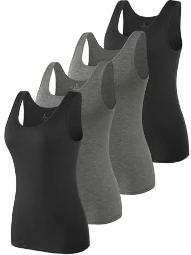 Produktbild: vislivin Elastische Tank Tops für Damen Unterhemden 4er Pack Schwarz/Dunkelgrau/Dunkelgrau/Schwarz XL