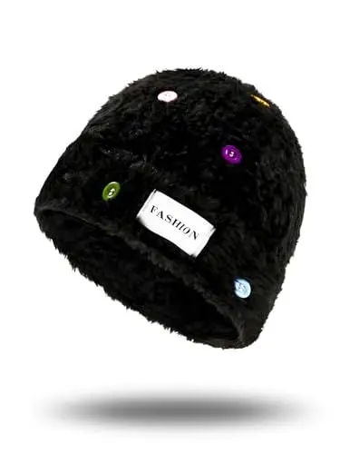 Produktbild: vislivin Mütze Winter Damen Weiche Grobstrick Strickmütze Beanie Warme Mützen Fleece Outdoor Wintermütze Hüte Black
