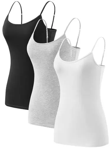 Produktbild: vislivin Spaghetti Tops Damen Baumwolle Spaghettiträger Unterhemden Basic Verstellbares Tank Top Schwarz/Grau/Weiß M