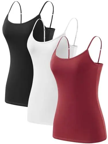 Produktbild: vislivin Spaghetti Tops Damen Baumwolle Spaghettiträger Unterhemden Basic Verstellbares Tank Top Schwarz/Weiß/Weinrot M