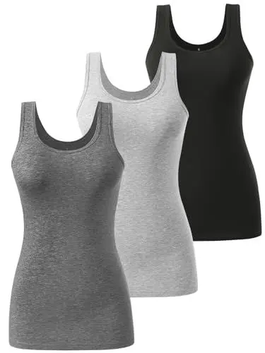 Produktbild: vislivin Tank Top Damen Baumwolle Tanktops Basic Unterhemden Ärmelloses Workout Tops Schwarz/Grau/Dunkelgrau XL