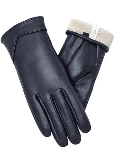 Produktbild: vislivin Touchscreen Handschuhe Damen Winter Lederhandschuhe Warme Leder SMS Handschuhe Dunkelblau M