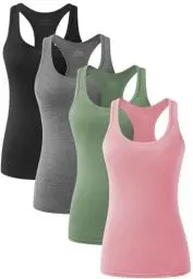 Produktbild: vislivin Workout Tanktops für Damen Racerback Yoga Tanks Basic Sportliche Activewear-4er Pack Schwarz/Dunkelgrau/Armeegrün/Rosa L