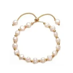 Produktbild: VISSEN Süßwasser Weiße Perlen Armband Damen vergoldete Verstellbar Beads Armbänder Hypoallergen Schmuck
