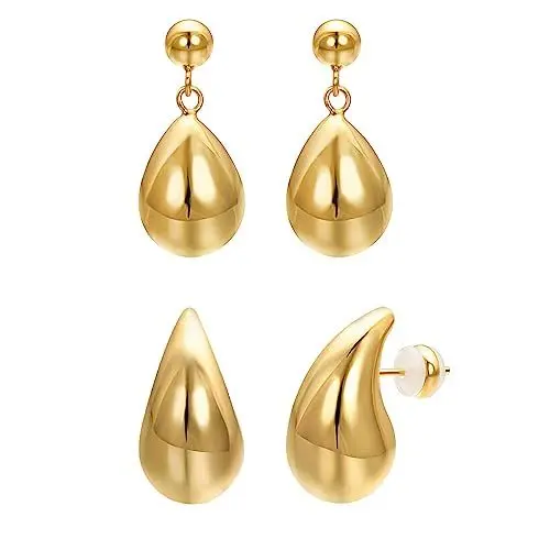 Produktbild: Vissen 2 Paar Bottegas Dupes Ohrringe Damen Chunky 18K Vergoldet Wassertropfen Hohl Aus Großen Ohrringe Stechen Ohrstecker Zarte Nickelfrei